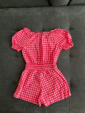EUC Gap Kids Pink White Polka Dot Romper Size 4-5